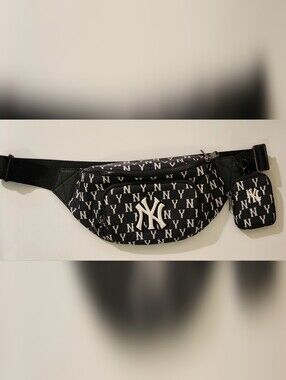 MLB Monogram New York Yankees Hip Sack NY Logo Waist Bag Pouch Bag - Black/Cream